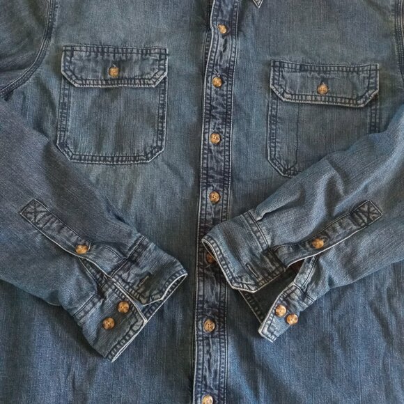 Vintage Eddie Bauer Denim plaid lined button up Shirt size XL Tall - Picture 5 of 9